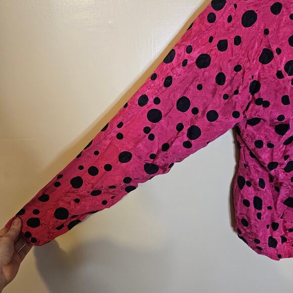 Collections By Michelle Stuart Size 6 100% Silk Polka Dot Pink Black Long Sleeve - Picture 8 of 9